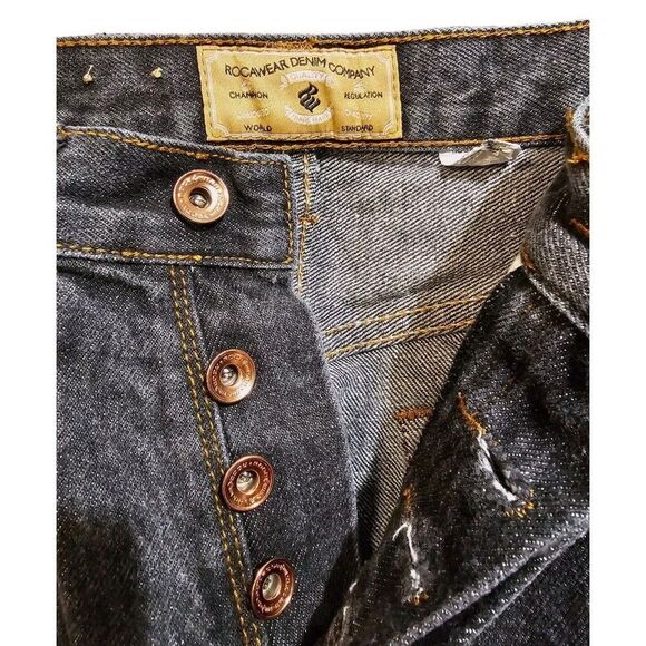 Rocawear Mens Jeans Size 32 X 30 Black Acid Dark Wash 100% Cotton Button Fly - Picture 3 of 5